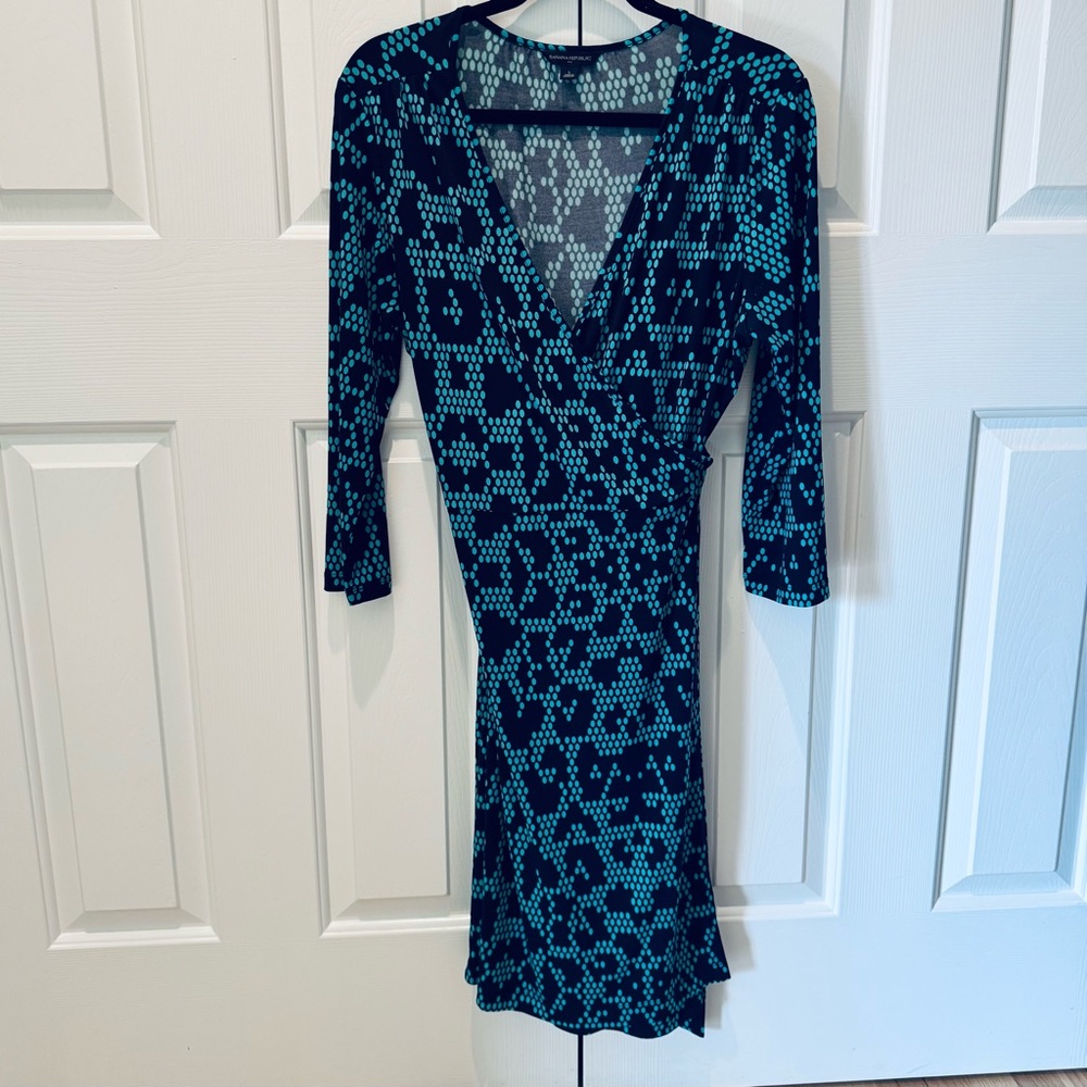 Banana Republic Navy and Teal Wrap Dress
